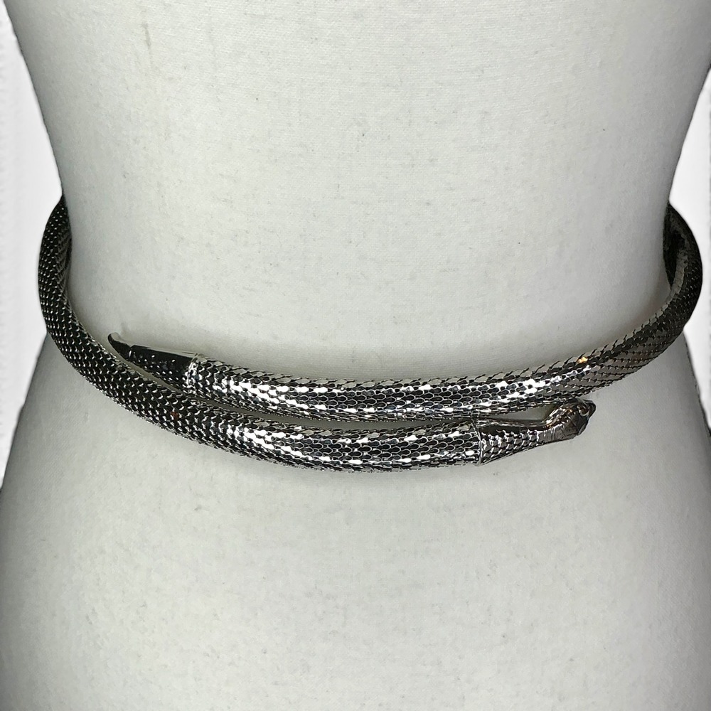 Vintage Whiting & Davis Silver Mesh Snake Wrap Belt Womens OS Flexible Serpent